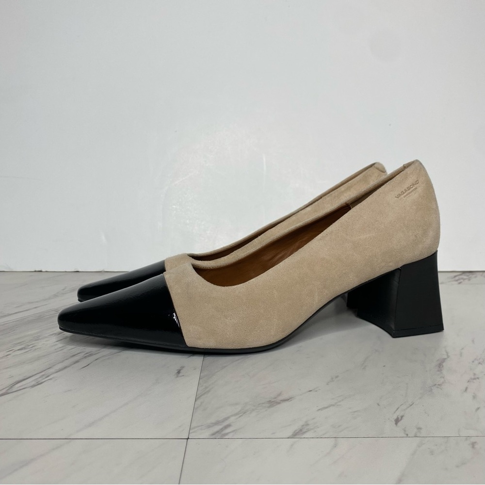 New! Vagabond Altea Beige Suede Black Patent Pointed Toe Pump 10 / 40 - Picture 15 of 15